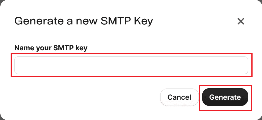 「Name your SMTP key」的欄位輸入自己好記的名稱,輸入完按下「Generate」按鈕