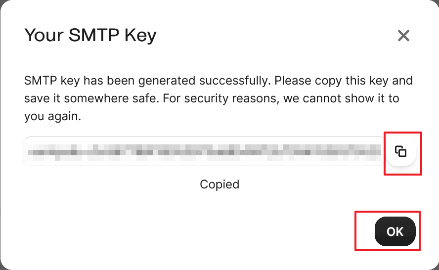 Brevo會產生一連串密碼,這時複製後要好好保管,否則就要重新生成
