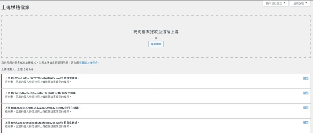 上傳時出現錯誤