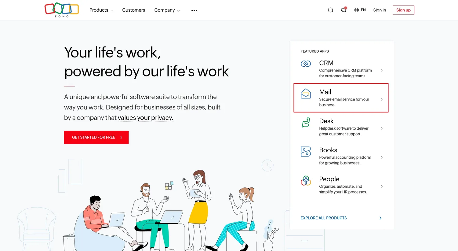 進入Zoho網站後,點擊「Mail」