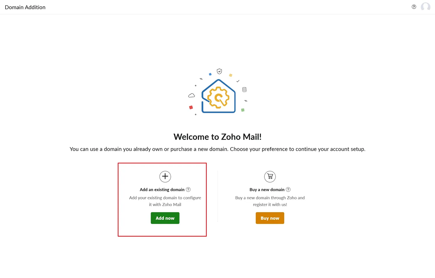 點選「Add an existing domain」的部分,並點選「Add now」按鈕